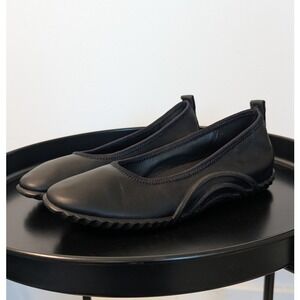 Ecco Vibration Ballet Flat Black Real Leather Slip On Shoes Womens Size 37